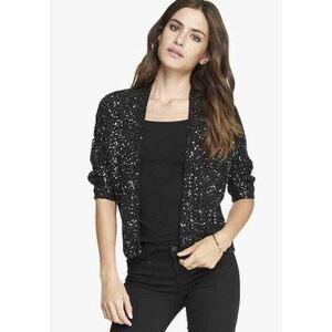 Express Sequin Black Silver Open Front Sweater‎ Cardigan Jacket Size XS NWOT